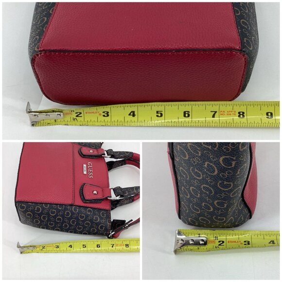GUESS Small Crossbody Purse Mini Handbag Adj Strap Tote Red/Black Faux Leather - Picture 6 of 11